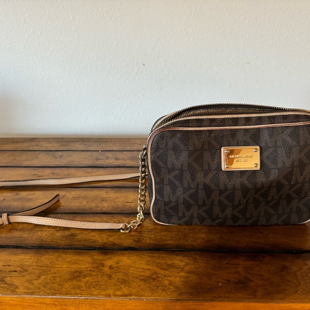 Michael Kors Dark Brown and Tan Crossbody Bag